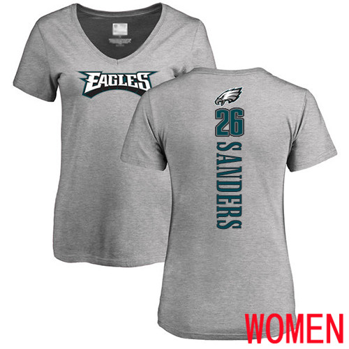 Women Philadelphia Eagles #26 Miles Sanders Ash Backer V-Neck NFL T Shirt->philadelphia eagles->NFL Jersey